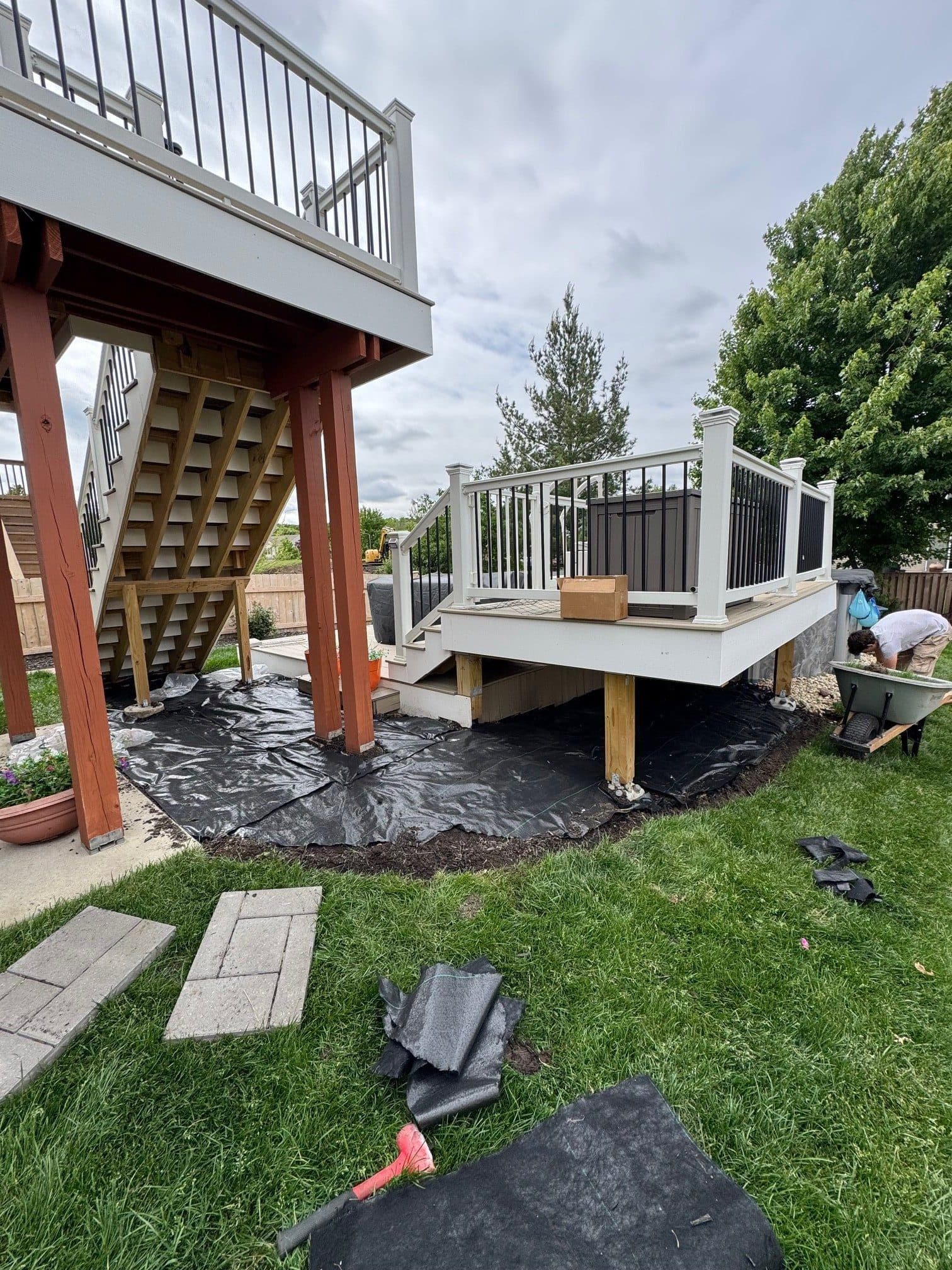 Stone hardscape project in progress by Above the Lawn Services